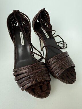 NYC Designer HANDMADE Genuine Leather Crocodile Strappy Stiletto High Heels NEW